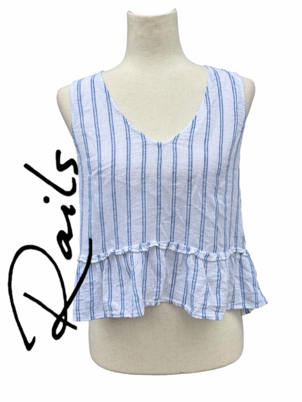 Rails Metallic Blue Stripe Mira Peplum Top Ruffle Hem Marine Stripe Ruffle hem S